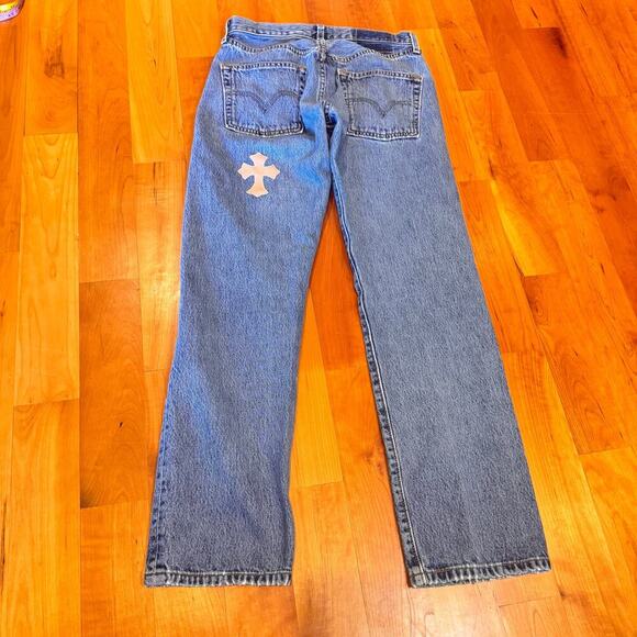 Vintage Levi's 501 " Chrome Hearts " patchwork crosses womens jeans 2000s 00s - Picture 15 of 16
